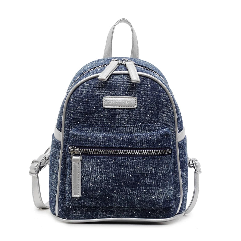 Amblot Dark Blue Women's small denim backpack