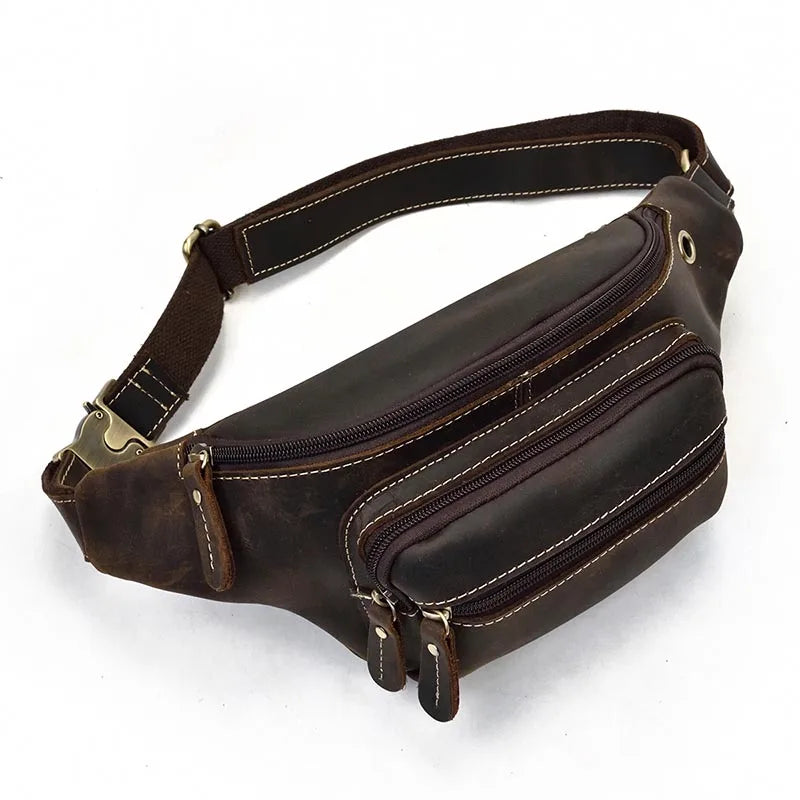 Amblot Dark Brown Classic leather bum bag for men