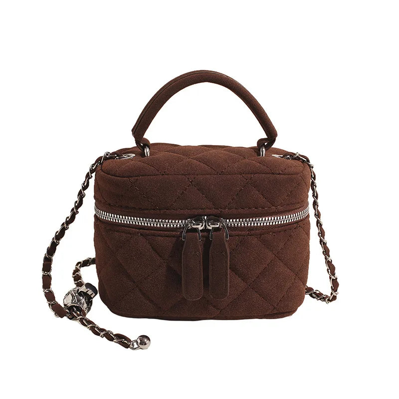 Amblot Dark Brown Classic suede handbag with structured handle