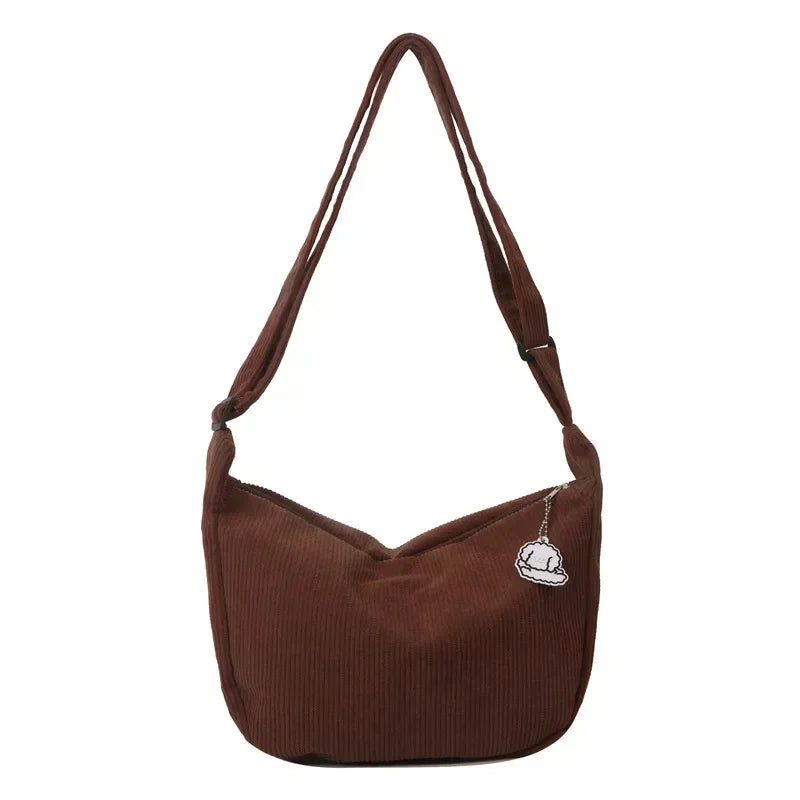 Amblot Dark Brown Corduroy handbag with adjustable shoulder strap