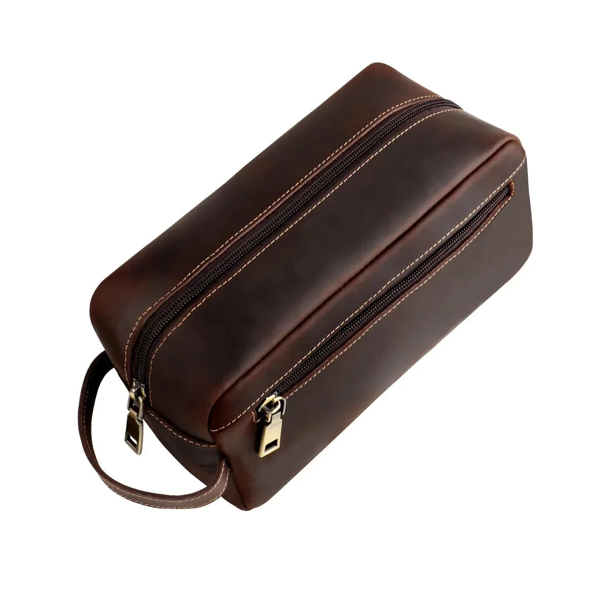 Amblot Dark Brown Durable travel leather toiletry bag