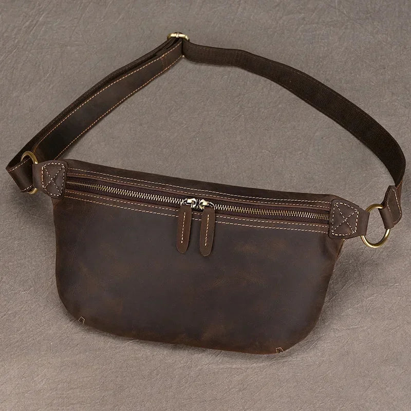 Amblot Dark Brown Elegant men leather bum bag