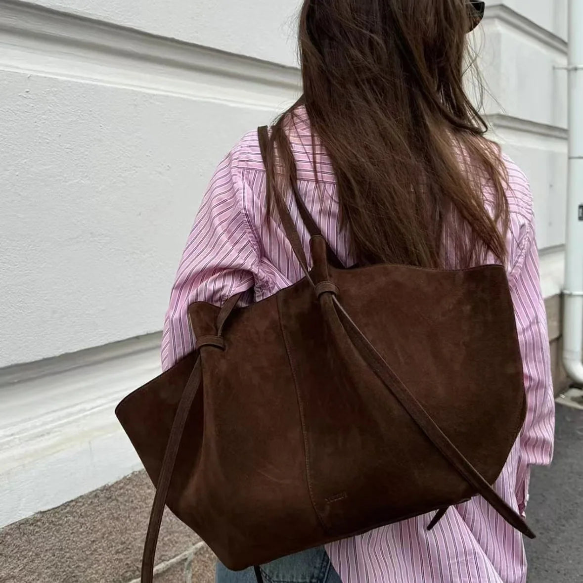 Amblot Dark Brown Large suede tote bag