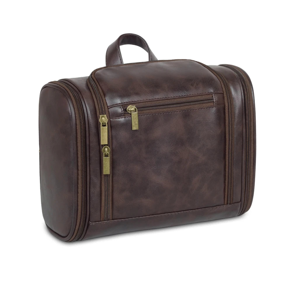 Amblot Dark Brown Leather dopp kit for men