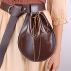 Amblot Dark Brown Leather drawstring pouch