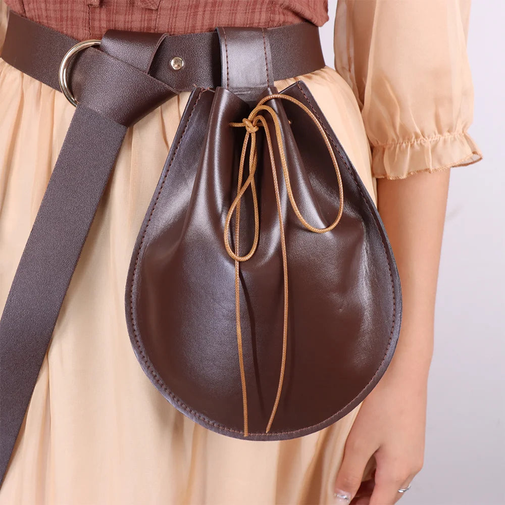 Amblot Dark Brown Leather drawstring pouch