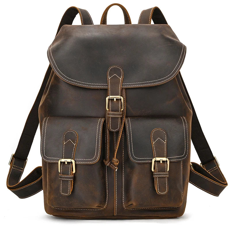 Amblot Dark Brown Leather laptop rucksack with top handle