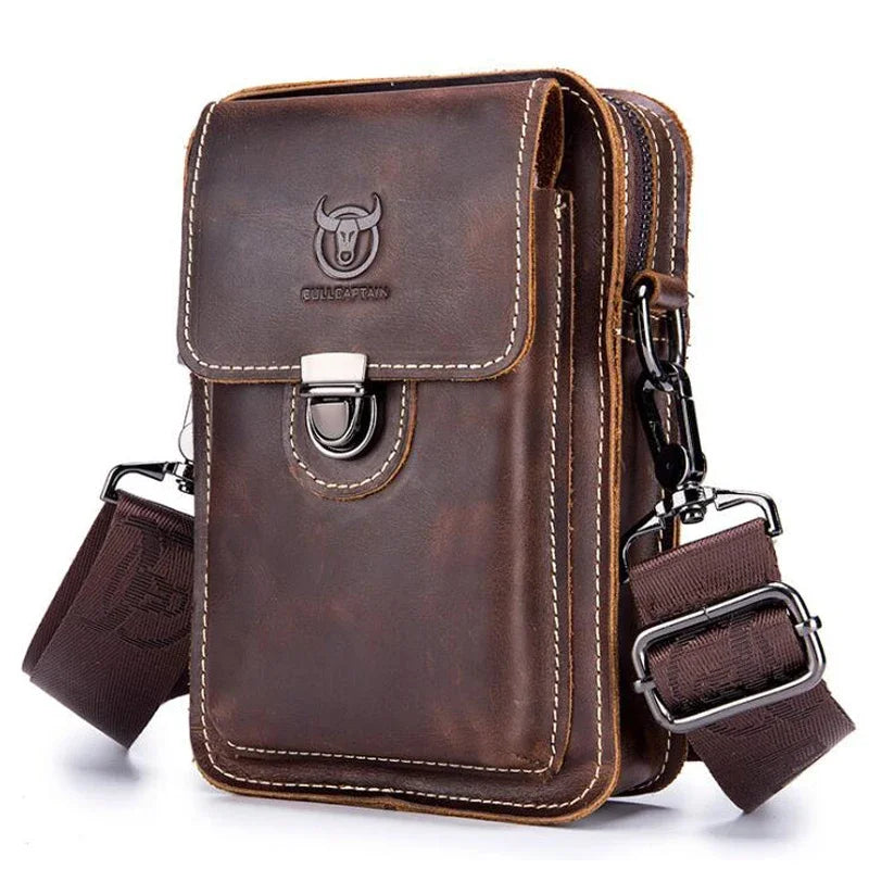 Amblot Dark Brown Men vintage leather crossbody bag