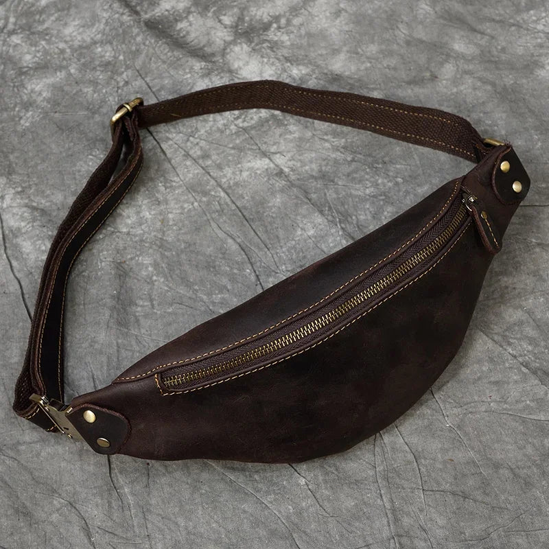Amblot Dark Brown Retro leather belt bag