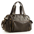 Amblot Dark Brown Rugged leather duffle bag with side pockets