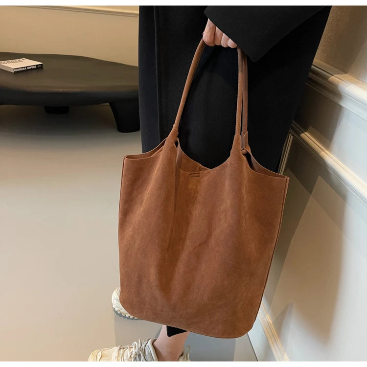 Amblot Dark Brown Tall suede tote bag