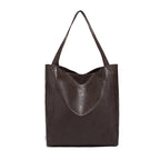 Amblot Dark Coffee Large capacity leather tote bag with pocket