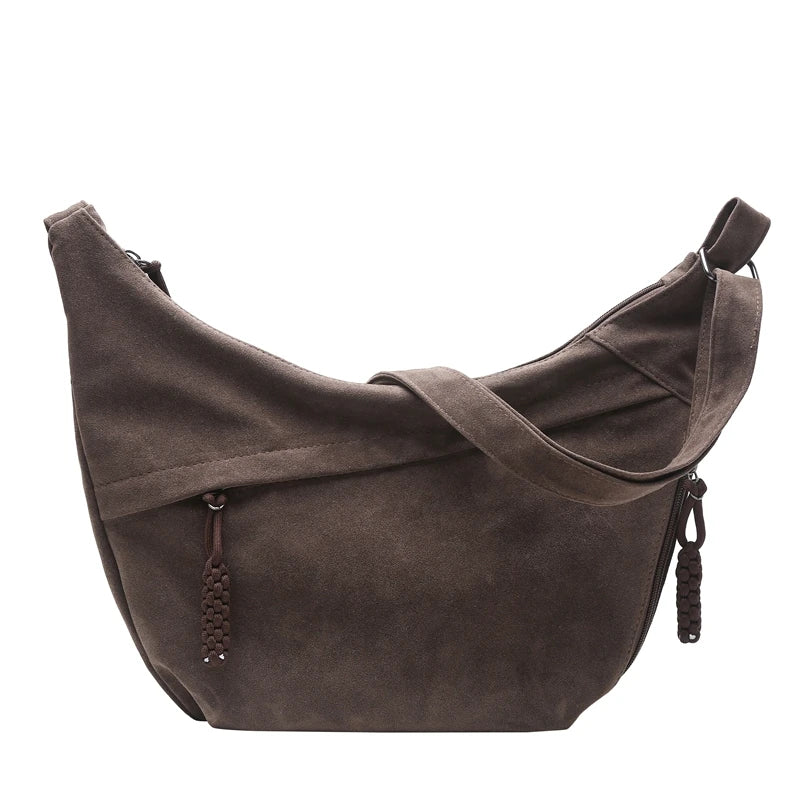 Amblot Dark Coffee Slouchy suede shoulder bag