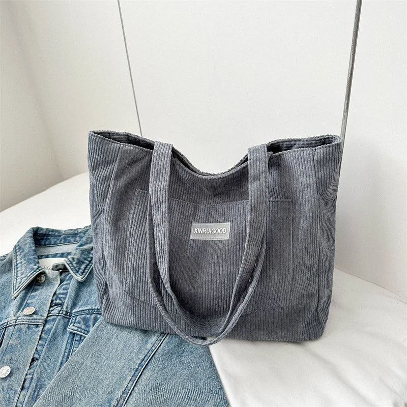 Amblot Dark Gray Ladies’ corduroy tote bag for casual wear