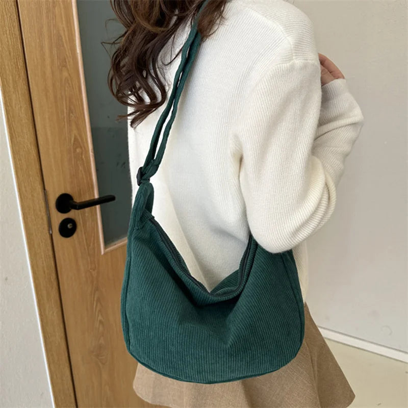 Amblot Dark Green Corduroy handbag for casual wear