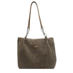 Amblot Dark Green Soft corduroy tote bag with spacious interior