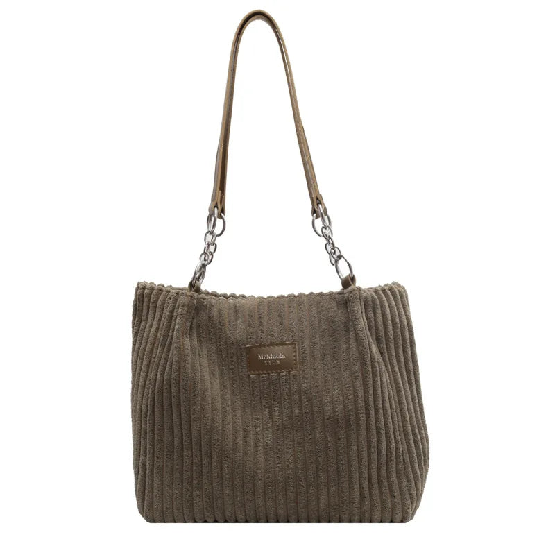 Amblot Dark Green Soft corduroy tote bag with spacious interior