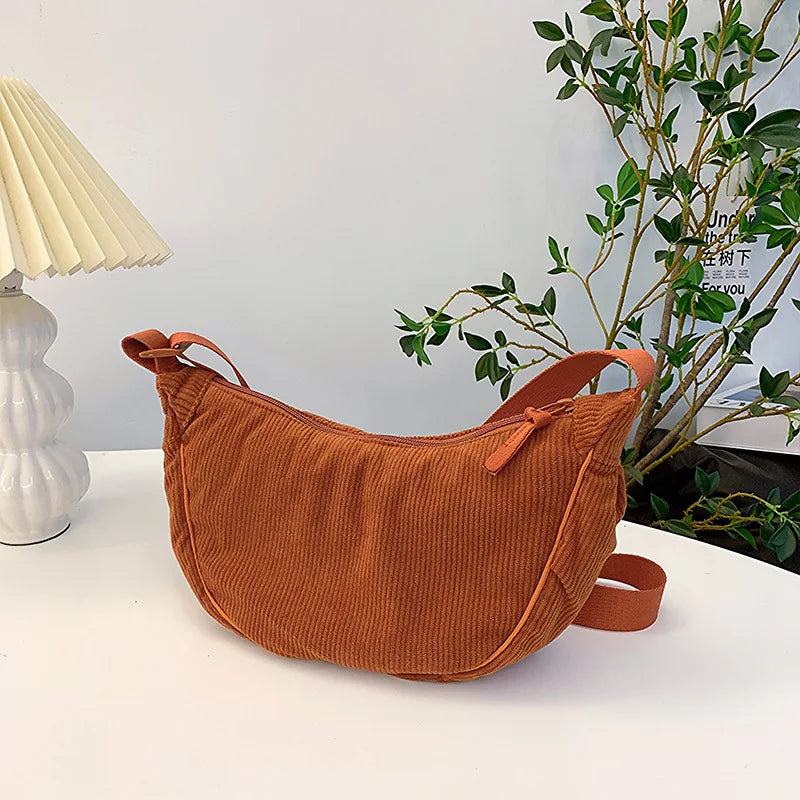 Amblot Dark Orange Corduroy handbag with adjustable shoulder strap