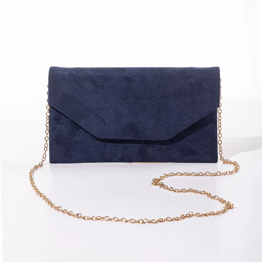Amblot Deep Blue Suede clutch purse with envelope flap