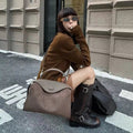 Amblot Deep Khaki / Small Suede handbag with subtle colors