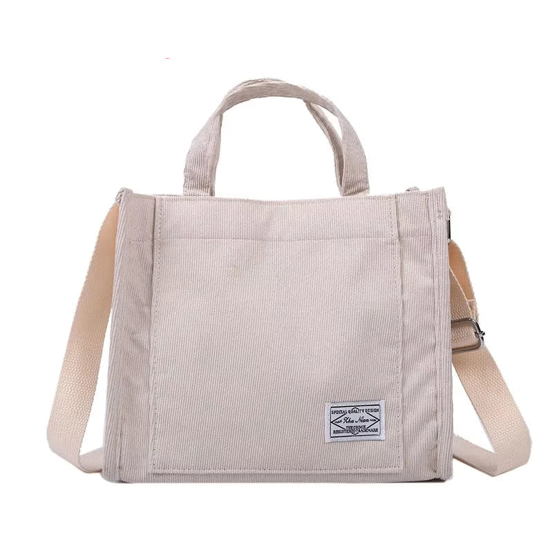 Amblot Elegant corduroy tote bag with leather handles