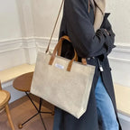 Amblot Elegant corduroy tote bag with leather handles
