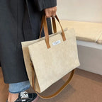 Amblot Elegant corduroy tote bag with leather handles