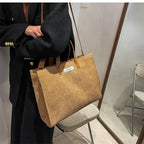 Amblot Elegant corduroy tote bag with leather handles