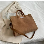 Amblot Elegant corduroy tote bag with leather handles