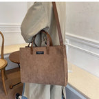Amblot Elegant corduroy tote bag with leather handles