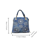 Amblot Elegant floral embroidered denim handbag with chain handle