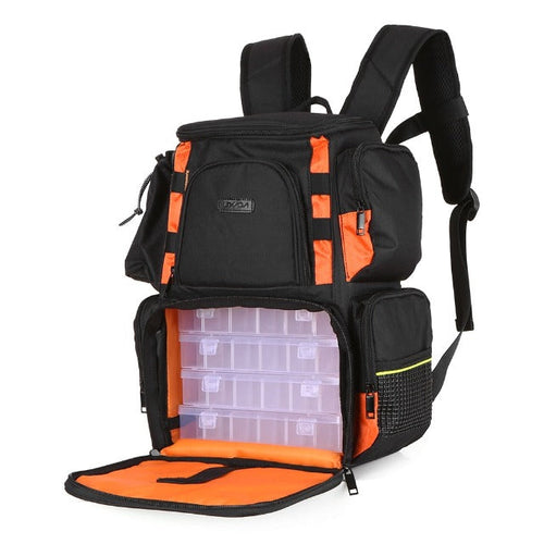 Amblot Fishing Black fishing tackle backpack with storage boxes