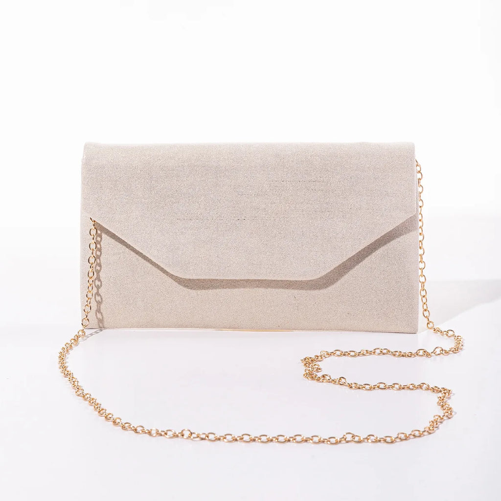 Amblot Gold Suede clutch purse with envelope flap