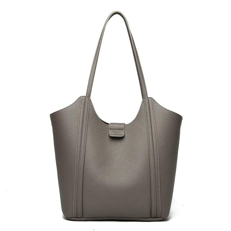 Amblot Gray Elegant soft leather tote bag