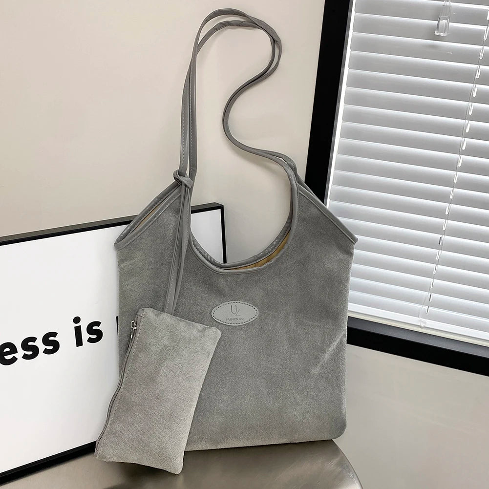 Amblot Gray Foldable suede tote for shopping