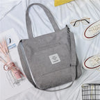 Amblot Gray Large capacity corduroy zipped tote bag with external pocket