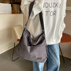 Amblot Gray Simple corduroy tote bag with long straps