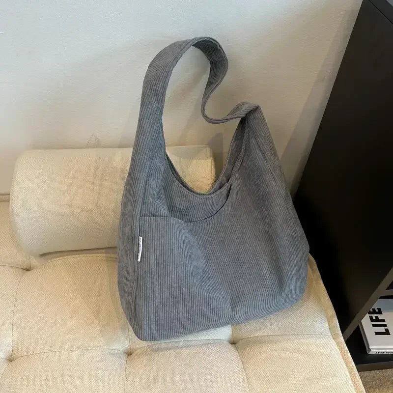 Amblot Gray Women’s casual corduroy shoulder tote bag