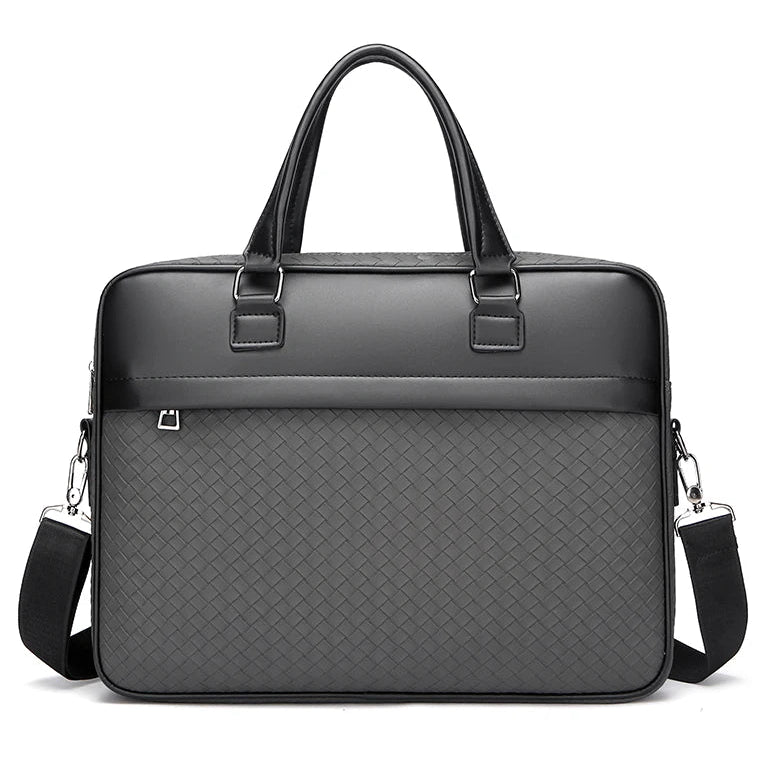 Amblot Gray Zippered leather laptop bag