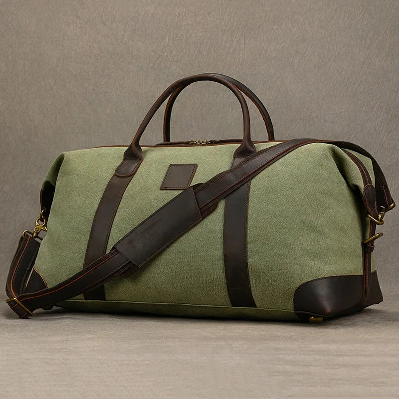 Amblot Green and black Soft leather overnight duffle bag