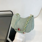 Amblot Green Corduroy handbag set with soft chain handle