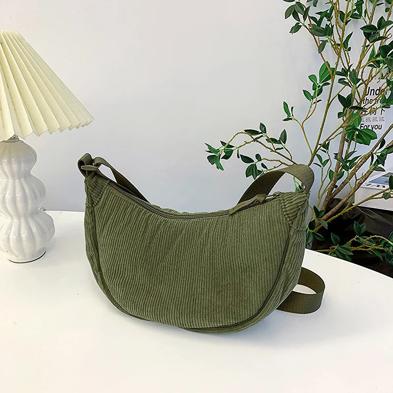 Amblot Green Corduroy handbag with adjustable shoulder strap