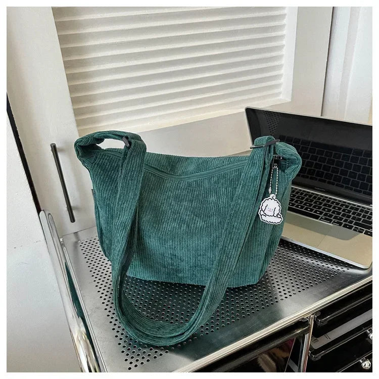 Amblot Green Corduroy handbag with adjustable shoulder strap