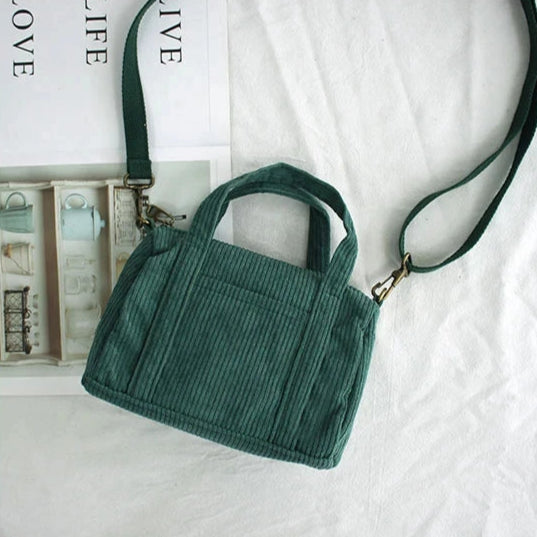 Amblot Green Corduroy purse with detachable shoulder strap