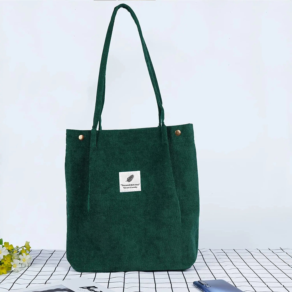Amblot Green Corduroy tote bag for daily use