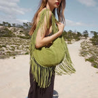 Amblot Green (Large) Boho suede shoulder bag