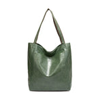 Amblot Green Large capacity leather tote bag with pocket
