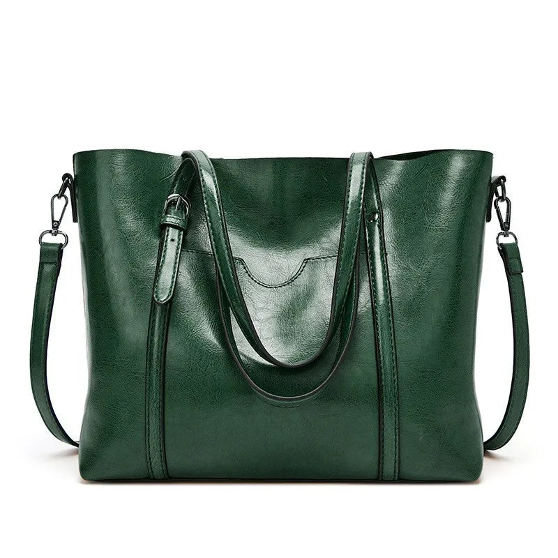 Amblot Green Large leather tote bag with zipper