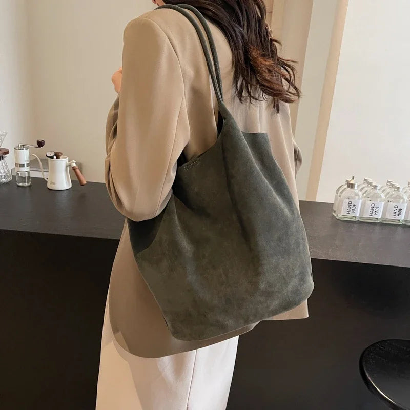 Amblot Green Shoulder suede tote bag