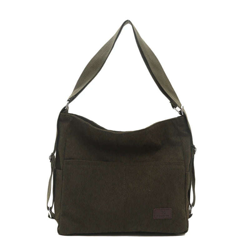 Amblot Green Simple corduroy tote bag with long straps